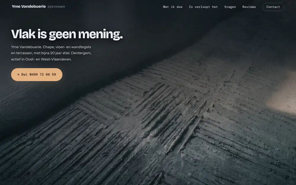 De homepage van Yme Vandebuerie, vloer- en wandbetegeling.